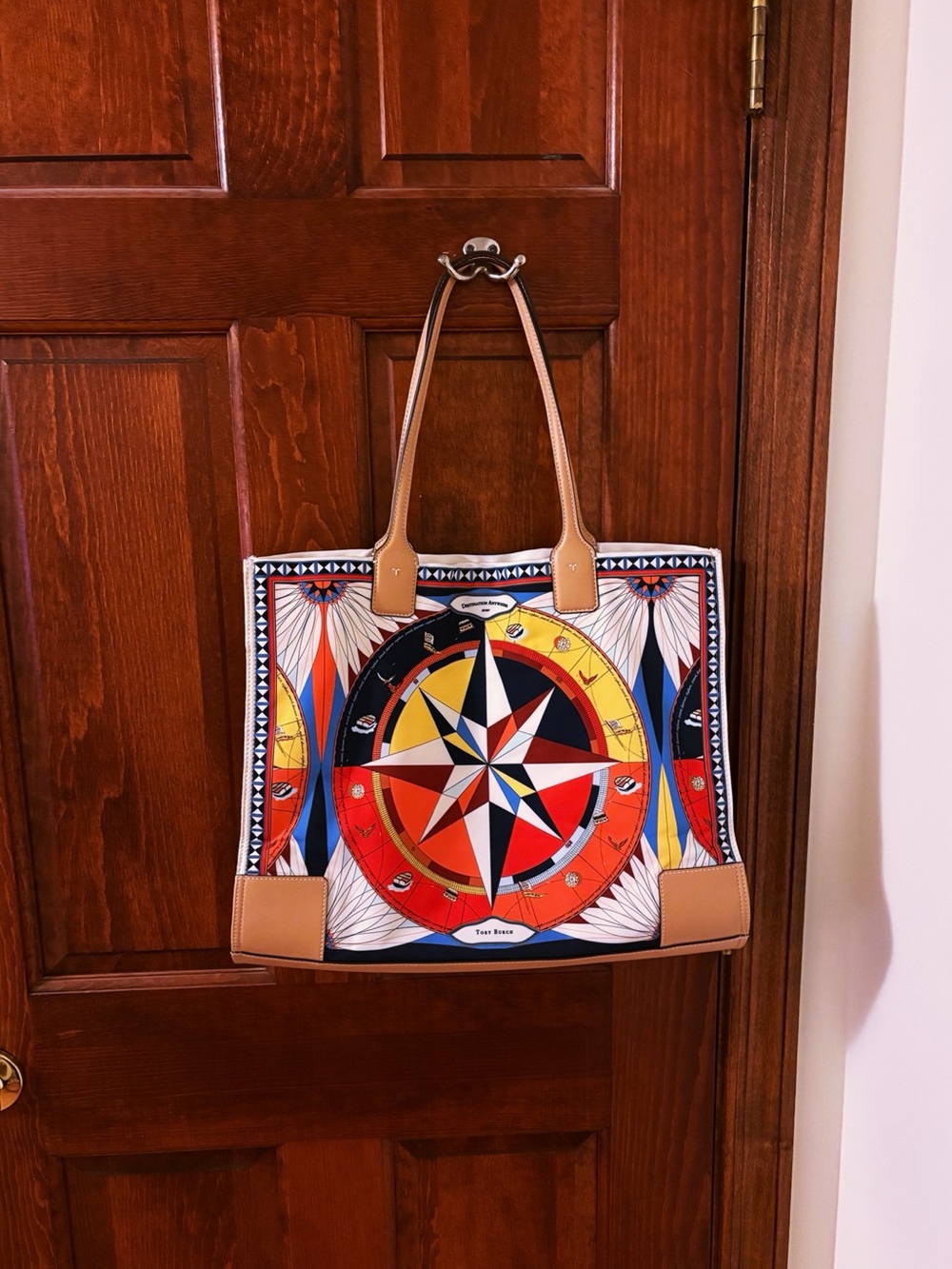 TORY BURCH Ella Sustainable Printed Tote Purse Rose Des Vents Compass Ltd EUC - Picture 4 of 10
